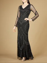 Load image into Gallery viewer, Long Sleeve Beaded Dresses with Sheer Sleeves - OUTLET
