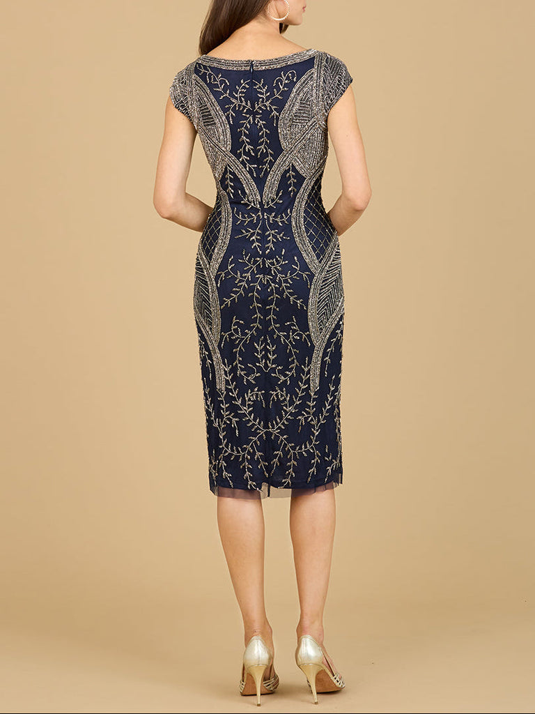 Cap Sleeve Midi Gown with High Neckline