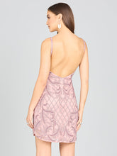 Load image into Gallery viewer, Deep V-Neck Beaded Mini Dress with Low Back