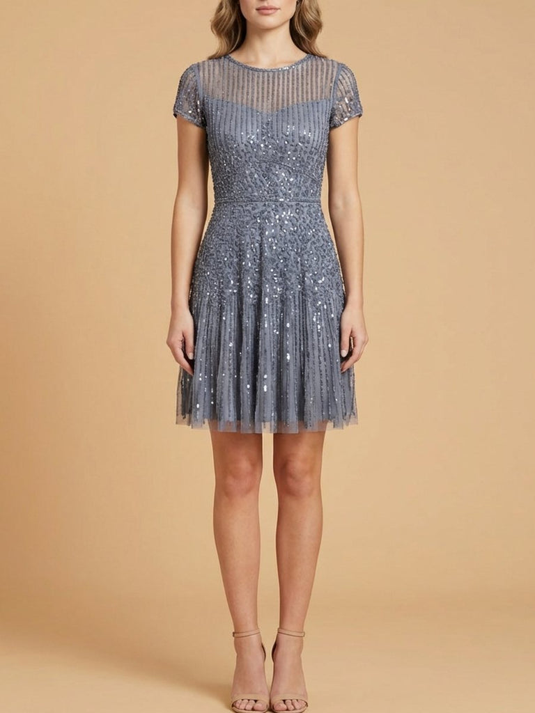 Cap Sleeve Sequin Short Dress