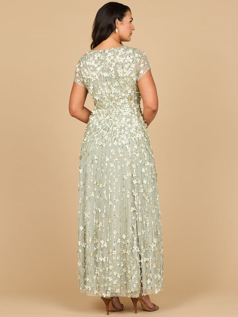 3D Floral Embellished Cap Sleeve Gown | 29181