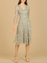 Load image into Gallery viewer, Flowing, 3D Embroidered Midi Dress with Sleeves