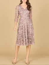 Load image into Gallery viewer, Flowing, 3D Embroidered Midi Dress with Sleeves