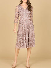 Load image into Gallery viewer, Flowing, 3D Embroidered Midi Dress with Sleeves