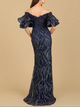Load image into Gallery viewer, Off Shoulder Mermaid Beaded Gown with Tiered Sleeves