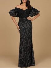 Load image into Gallery viewer, Off Shoulder Mermaid Beaded Gown with Tiered Sleeves