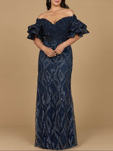 Load image into Gallery viewer, Off Shoulder Mermaid Beaded Gown with Tiered Sleeves