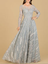 Load image into Gallery viewer, Long Sleeve Illusion Neck Gown