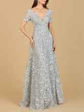 Load image into Gallery viewer, Short Sleeve Lace A-Line Dress with V-Neckline
