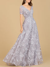 Load image into Gallery viewer, Short Sleeve Lace A-Line Dress with V-Neckline