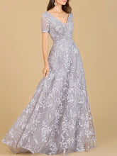 Load image into Gallery viewer, Short Sleeve Lace A-Line Dress with V-Neckline