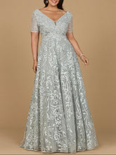 Load image into Gallery viewer, Short Sleeve Lace A-Line Dress with V-Neckline