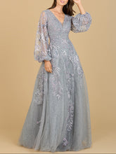 Load image into Gallery viewer, V Neckline Balloon Sleeve Gown