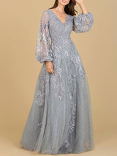 Load image into Gallery viewer, V Neckline Balloon Sleeve Gown