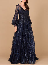 Load image into Gallery viewer, V Neckline Long Sleeve Gown