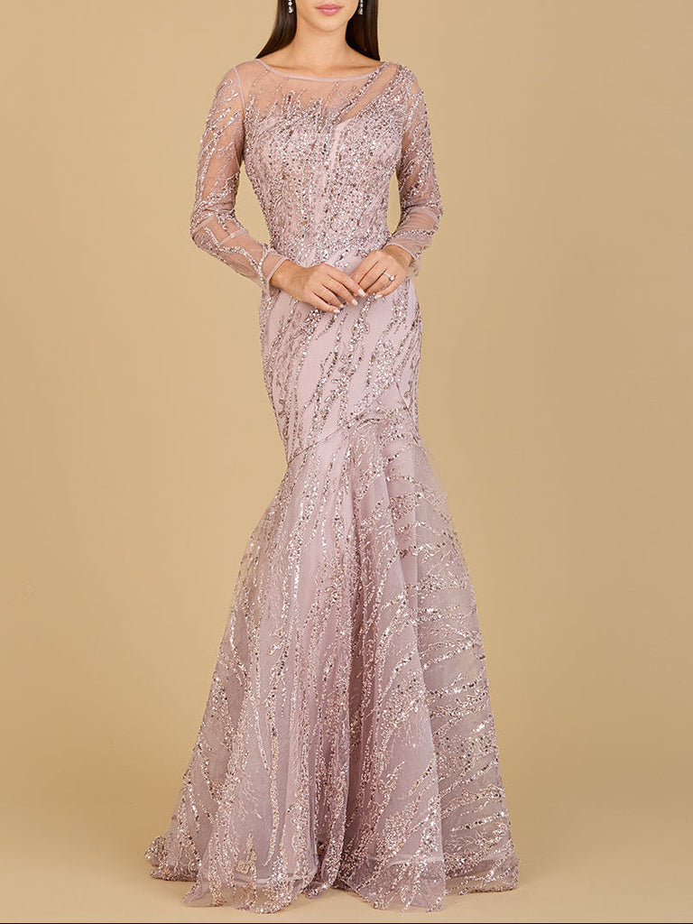 Long Sleeve Mermaid Beaded Gown