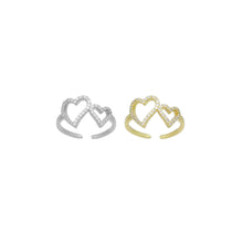 Load image into Gallery viewer, Clear CZ Double Duddle Heart Statement Adjustable Ring, Sku#A449