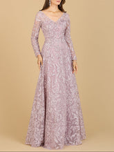 Load image into Gallery viewer, A-line Gown With Long Sleeves, V-Neckline