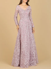 Load image into Gallery viewer, A-line Gown With Long Sleeves, V-Neckline