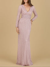 Load image into Gallery viewer, Long Sleeve V-Neck Beaded Gown
