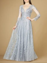 Load image into Gallery viewer, Long Sheer Sleeve V-Neckline Sheath Gown