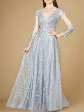 Load image into Gallery viewer, Long Sheer Sleeve V-Neckline Sheath Gown