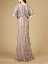 Load image into Gallery viewer, Cape Sleeve V-Neck Gown with Geometric Beading