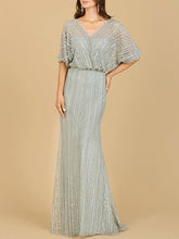 Load image into Gallery viewer, Cape Sleeve V-Neck Gown with Geometric Beading