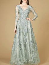 Load image into Gallery viewer, Long Sleeve Lace Ballgown with V-Neck