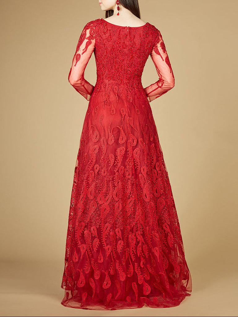 Long Sleeve V-Neck Ballgown  - OUTLET