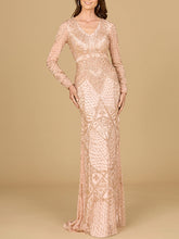 Load image into Gallery viewer, Beaded Long Sleeve V-neck Gown