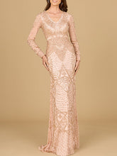 Load image into Gallery viewer, Beaded Long Sleeve V-neck Gown
