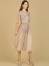 Load image into Gallery viewer, Flowing, Sequin Midi Dress with Short Sleeves | 29221