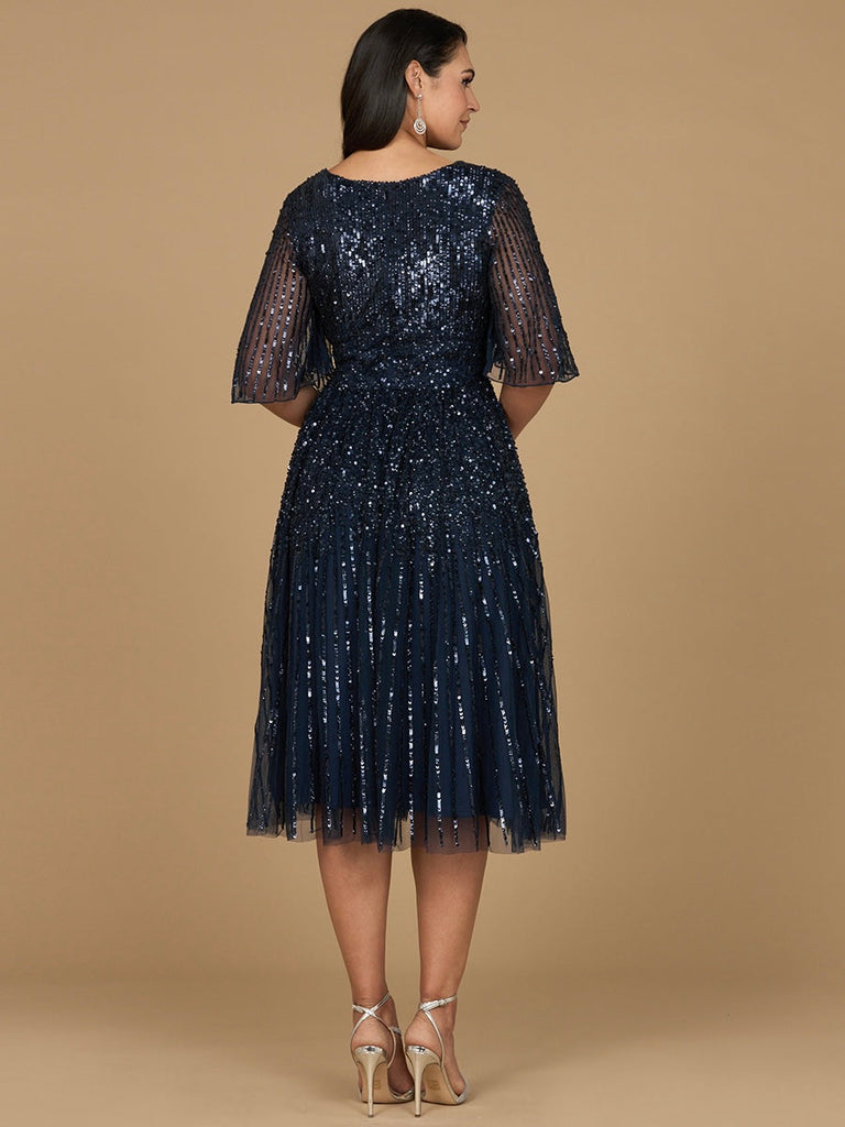 Flowing, Sequin Midi Dress with Short Sleeves | 29221