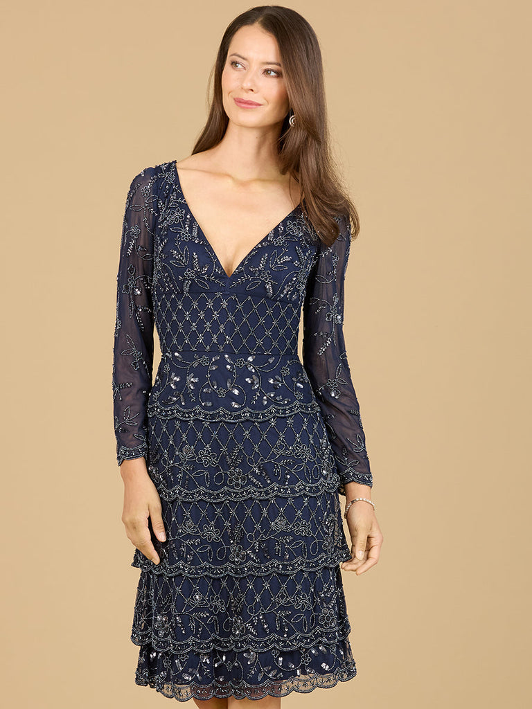 Knee Length, Long Sleeve Cocktail Dress