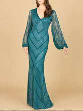Load image into Gallery viewer, Long Sleeve Beaded Dress with Sheer Sleeves