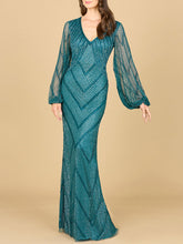 Load image into Gallery viewer, Long Sleeve Beaded Dress with Sheer Sleeves