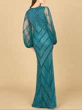 Load image into Gallery viewer, Long Sleeve Beaded Dress with Sheer Sleeves