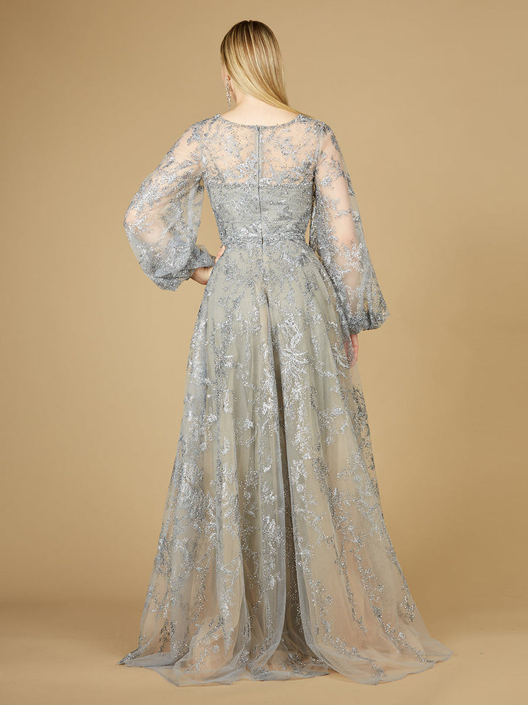 V Neckline Balloon Sleeve Gown