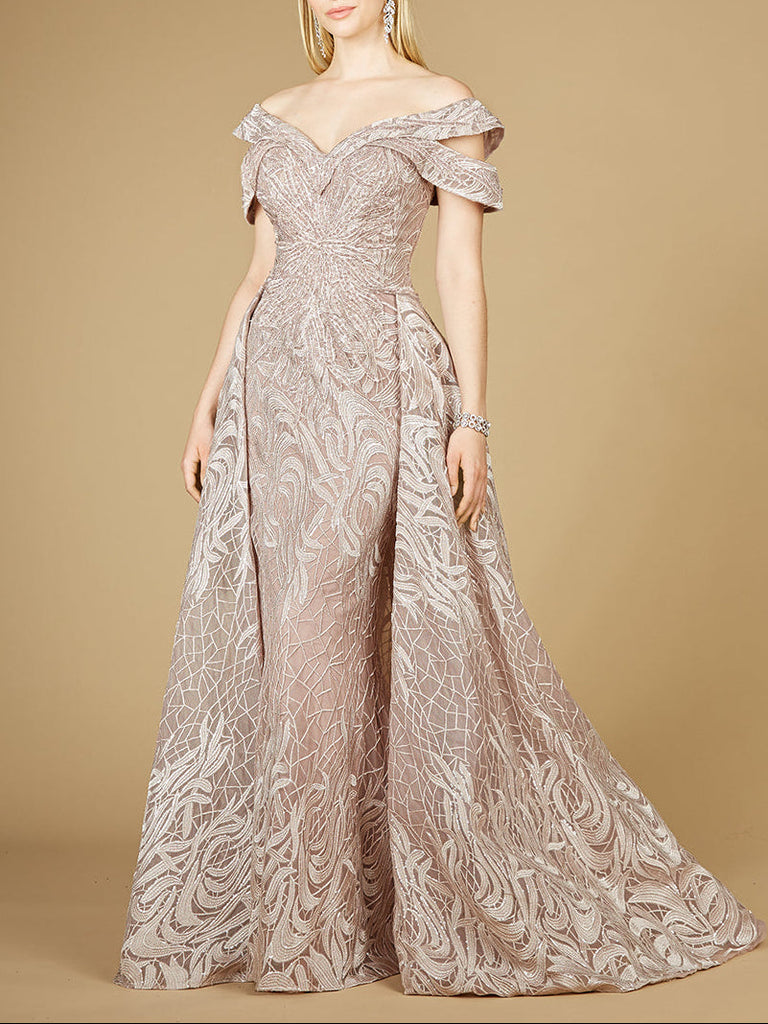 Off Shoulder Mermaid Lace Gown with Overskirt