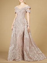 Load image into Gallery viewer, Off Shoulder Mermaid Lace Gown with Overskirt