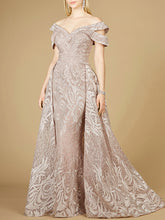 Load image into Gallery viewer, Off Shoulder Mermaid Lace Gown with Overskirt