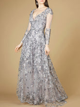 Load image into Gallery viewer, A-line Gown With Long Sleeves, V-Neckline
