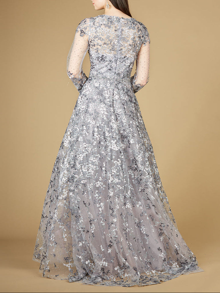 A-line Gown With Long Sleeves, V-Neckline