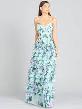 Load image into Gallery viewer, Ruffle Skirt Printed Gown with Spaghetti Straps - OUTLET