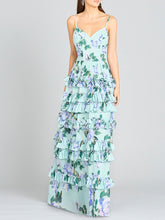 Load image into Gallery viewer, Ruffle Skirt Printed Gown with Spaghetti Straps - OUTLET