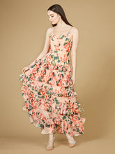 Load image into Gallery viewer, Ruffle Skirt Printed Gown with Spaghetti Straps - OUTLET