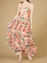 Load image into Gallery viewer, Ruffle Skirt Printed Gown with Spaghetti Straps - OUTLET