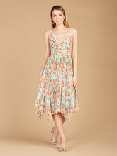 Load image into Gallery viewer, V-Neck Printed Midi Length Dress with Pleats - OUTLET