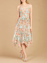 Load image into Gallery viewer, V-Neck Printed Midi Length Dress with Pleats - OUTLET